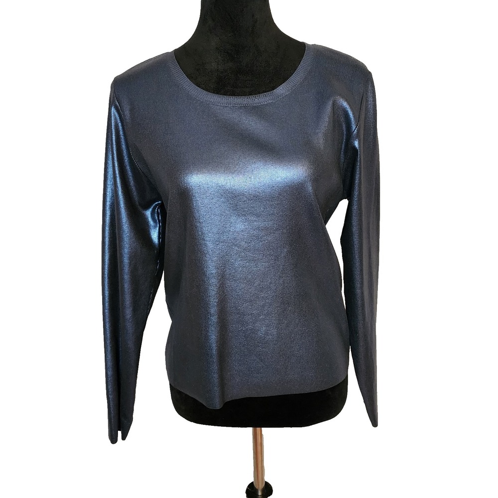 VERSONA Size Large New! Festive Metallic Blue Long Sleeve Holiday Party Sweater